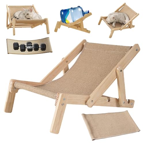 Katzenliege Stuhl, 2 in 1 Faltbarer Sisalstuhl für Innen, 3-fach verstellbar Katzenkratzer Sisal Lounge Bett, für kleine und mittelgroße Katzen (Stuhl + Extra Matte) von GYJZZW
