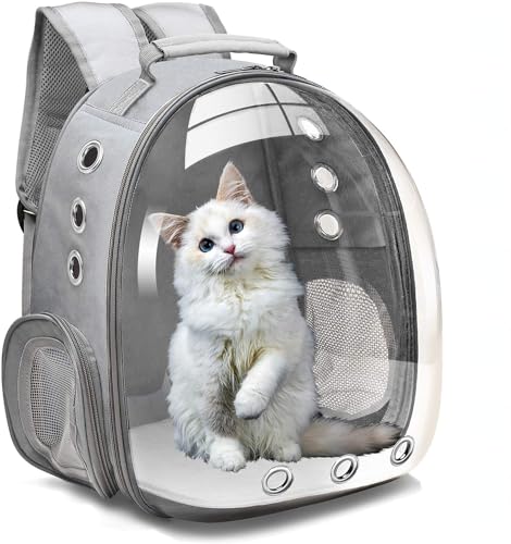 Katzenrucksack, Luftpolster-Tragetasche, kleiner Hunderucksack für kleine, mittelgroße Hunde und Katzen, Weltraumkapsel, Haustier-Tragetasche, Hund, Wanderrucksack (grau) von GYJZZW
