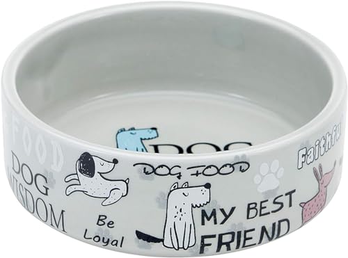 Keramik-Hundenapf, Cartoon-Muster, niedlich, kaufest, spülmaschinen- und mikrowellengeeignet, 12 cm, Grau von GYJZZW