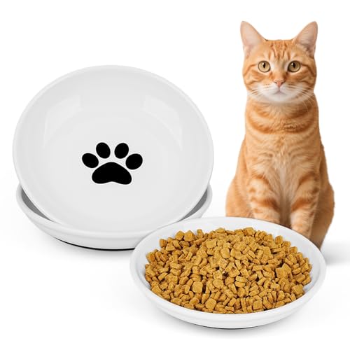 Keramik-Katzenfutternäpfe – flache Teller für Nassfutter, Schnurrhaartfreundlicher Futternapf mit rutschfestem Silikonboden, mikrowellen- und spülmaschinenfest, für Hauskatzen und Kätzchen (2 Stück von GYJZZW