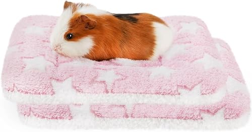Meerschweinchen-Bettmatte, waschbar, Kaninchen-Winterbettunterlage für drinnen, warme Kleintier-Bettmatratzen, Fleece-Schlafmatte für Kaninchen, Ratten, Igel, Chinchilla (rosa Stern, mittelgroß), 2 von GYJZZW
