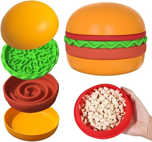 Mehrfach verwendbares Haustier-Futterset, niedlicher Hamburger-Form, 5 stapelbare Schalen für kleine Hunde und Katzen, Anti-Ersticken, Slow Food Feeder, erhöhte Schalen (A1) von GYJZZW