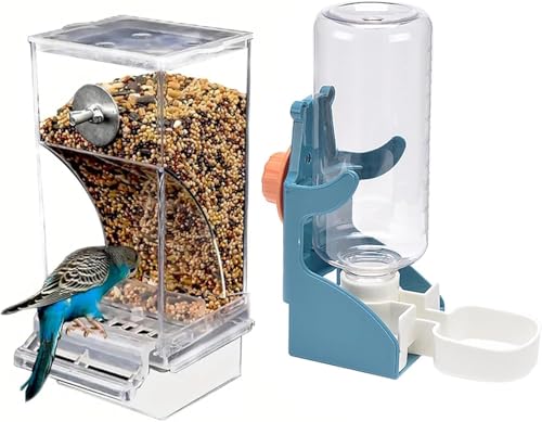 No Mess Vogelfutterspender Wasserspender-Set, automatisch, transparent, Papageien-Futterstation, Acryl, Papageienfutterbehälter, Trinker (2 Stück) von GYJZZW