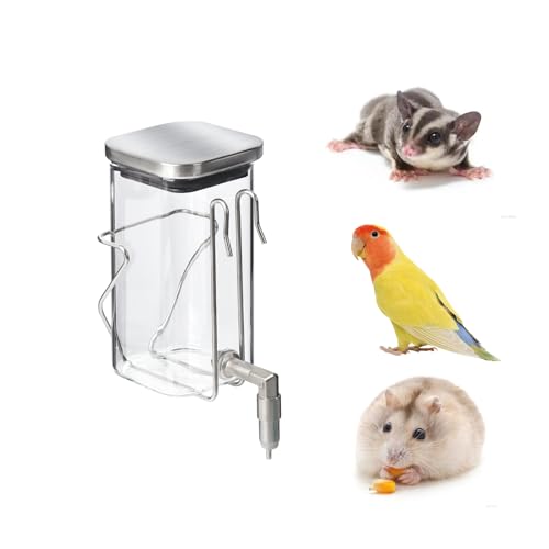 Premium Edelstahl & Glas Haustier Wasserflasche – Feuerstift tropffreier Spender für Kaninchen/Papageien/Nagetiere | 3 Größen Optionen mit Universal-Käfighalterung (350 ml) von GYJZZW