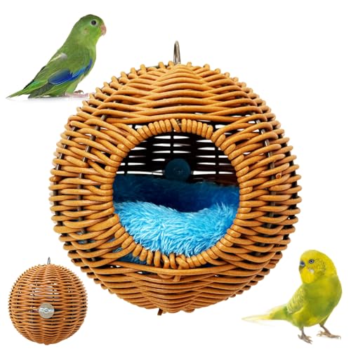 Rattan Vogelnest Papagei Nisthaus Sittich Hängeschaukel Weiches Lovebird Warmbett Schlafen Vogelkäfig Zubehör für Nymphensittiche Wellensittiche Finken Kanarienvögel Papageien (Einzelloch-Schraubentyp von GYJZZW