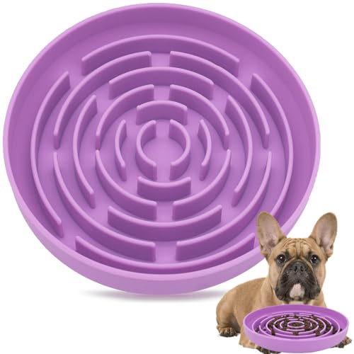 Slow Feeder Hundenäpfe Puzzle Silikon Hund Futternäpfe Slow Feeder rutschfest mit Saugnäpfen Anti-Ersticken Non BPA Reduziert Langeweile Angst Spülmaschinenfest (Lila) von GYJZZW
