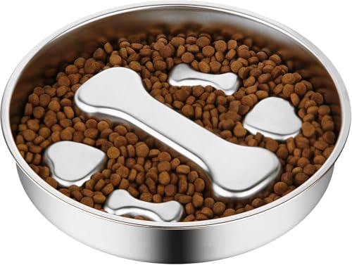 Slow Feeder Hundenapf – Edelstahl Hund Slow Feeder Lick Bowl, rutschfeste Fress-Puzzle-Schale, flacher Welpen- oder Katzenfutterteller für kleine oder mittelgroße Rassen (1 Stück) von GYJZZW