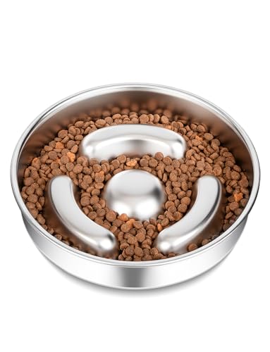 Slow Feeder Hundenapf aus Edelstahl, 20,3 cm Durchmesser, strapazierfähig, mit rutschfester Gummiunterseite, Kapazität für 4 Tassen für mittelgroße und große Hunde, um das Fressen zu verlangsamen (1 von GYJZZW