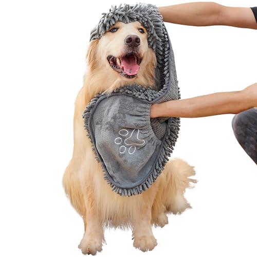 Super saugfähiges Mikrofaser-Hundehandtuch, groß, schnell trocknend, Haustier-Badetuch zum Trocknen von Hunden nach dem Baden, Schwimmen und Pflegen, Welpen, kleine und große Hundebadezubehör (grau) von GYJZZW