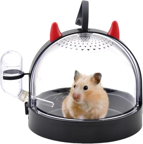 Tragbare Hamsterkäfig-Reisetasche, hohe Durchlässigkeit, Rennmäuse, Reisetasche mit Wasserflasche, kleines Haustier, Hamster, Reisetasche, Käfig für Mäuse, Meerschweinchen, Zuckergleiter (schwarz) von GYJZZW