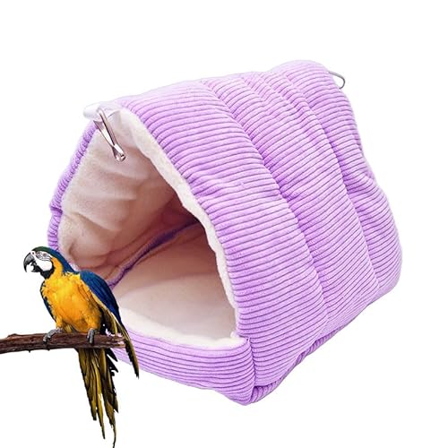 Vogelbett für Käfig, Winter, warmes Vogelbett mit weicher Plüsch-Hängematte & Hüttenzelt, Versteck Schlafnest für Wellensittiche, Sittiche, Nymphensittiche (Lila, S) von GYJZZW