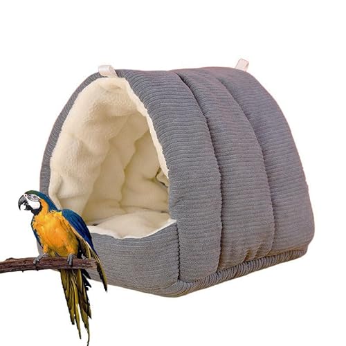 Vogelbett für Käfig, Winter, warmes Vogelbett mit weicher Plüsch-Hängematte und Hüttenzelt, verstecktes Schlafnest für Wellensittiche, Sittiche, Nymphensittiche (Grau, M) von GYJZZW