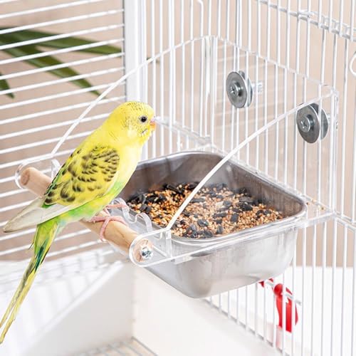 Vogelfutterstation für Käfig mit Sitzstange, Vogelkäfig, Samenfänger mit rutschfestem Ständer, Schalen, Sittich-Futterspender, perfekt für Psittacus Erithacu, mittelgroße Papageien, Sittiche, kleine Vogelfutterstation für Käfig mit Sitzstange, Vogelkäfig, Samenfänger mit rutschfestem Ständer, Schalen, Sittich-Futterspender, perfekt für Psittacus Erithacu, mittelgroße Papageien, Sittiche, kleine von GYJZZW
