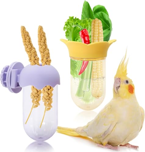 Vogelkäfig-Futterstation für Gemüse, Papageien-Gemüsehalter mit Wasserspeicher-Design, um das Grün frisch zu halten, kein Durcheinander, hängende Hirse-Futterstation für Sittiche, schnell zu von GYJZZW
