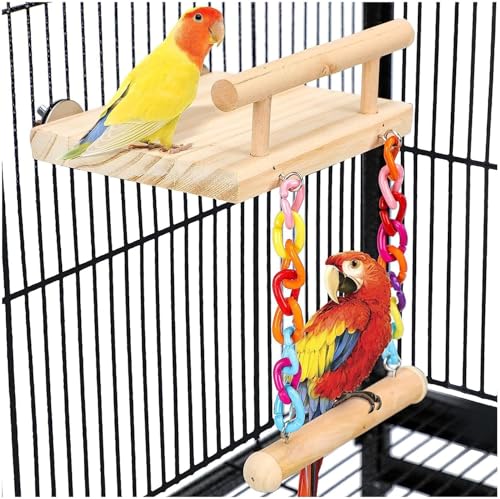 Vogelkäfig-Sitzstange mit bunten Ketten, Holzständer für Sittiche, Lovebirds Finken, Wellensittiche, 14 x 11,9 cm (A1) von GYJZZW