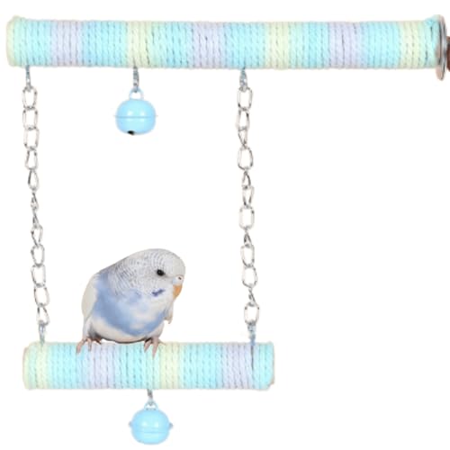 Vogelschaukel, Baumwollseil, Schaukelsitzstangen, Spielzeug, Käfig-Hängespielzeug, geeignet für kleine Sittiche, Nymphensittiche, Liebesvögel, Finken, Sittiche (arktische Farbe) von GYJZZW