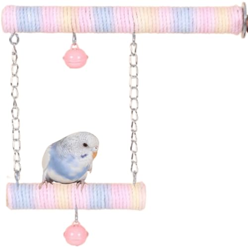 Vogelschaukel, Baumwollseil-Schaukel-Sitzstangen, Spielzeug zum Aufhängen, geeignet für kleine Sittiche, Nymphensittiche, Liebesvögel, Finken, Sittiche (Macaron) von GYJZZW