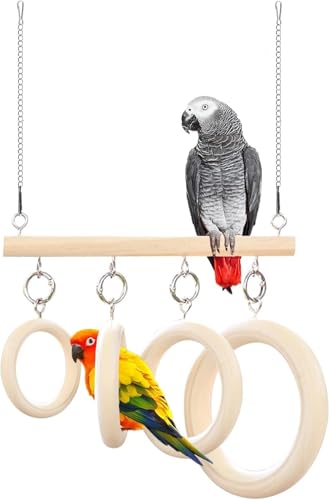 Vogelschaukelringe für Käfig, hängendes Vogelspielzeug, natürliches Holz, Wellensittich, Kletterspielzeug, Papageien-Sitzstange für Sittiche, Wellensittiche, Nymphensittiche, Lovebird, Kanarienvögel von GYJZZW