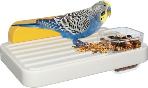 Vogelsitzstange mit Futterbecher für Käfig, sicherer Stand, Papageien-Sitzstange mit Näpfen, waschbar, für Sittiche, mittelgroße Vögel, Nymphensittiche, Wellensittiche, Lovebird (A1) von GYJZZW