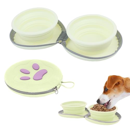 Zusammenklappbarer Hundenapf, 2-in-1, tragbar, Reisen, Doppelnapf, Wasserfutter, für Reisen, Camping und Spazierengehen, 750 ml, Hellgelb Zusammenklappbarer Hundenapf, 2-in-1, tragbar, Reisen, Doppelnapf, Wasserfutter, für Reisen, Camping und Spazierengehen, 750 ml, Hellgelb von GYJZZW
