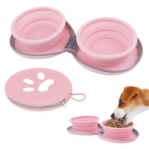 Zusammenklappbarer Hundenapf, 2-in-1, tragbar, Reisen, Doppelnapf, Wasserfutter, für Reisen, Camping und Spazierengehen, 750 ml, Rosa Zusammenklappbarer Hundenapf, 2-in-1, tragbar, Reisen, Doppelnapf, Wasserfutter, für Reisen, Camping und Spazierengehen, 750 ml, Rosa von GYJZZW