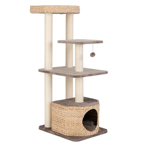 GYMAX 131 cm Katzenbaum, Kratzbaum mit Sisal-Kratzbrettern, Liegefläche & Höhle, Kletterbaum mit hängender Spielball & waschbare Kissen, Katzenkratzbaum zum Ausruhen, Spielen & Krallenwetzen GYMAX 131 cm Katzenbaum, Kratzbaum mit Sisal-Kratzbrettern, Liegefläche & Höhle, Kletterbaum mit hängender Spielball & waschbare Kissen, Katzenkratzbaum zum Ausruhen, Spielen & Krallenwetzen von GYMAX