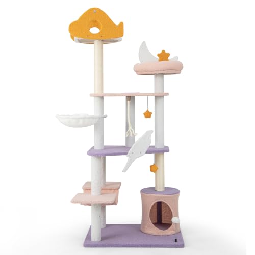 GYMAX 167 cm Kratzbaum, Katzenbaum mit Sisalkratzpfosten, Katzenaktivitätszentrum, Katzenkletterbaum mit Katzenhaus, Hängespielzeug & Hängematte, Katzenkratzbaum für Katzen GYMAX 167 cm Kratzbaum, Katzenbaum mit Sisalkratzpfosten, Katzenaktivitätszentrum, Katzenkletterbaum mit Katzenhaus, Hängespielzeug & Hängematte, Katzenkratzbaum für Katzen von GYMAX