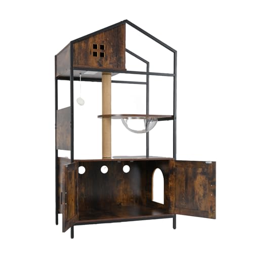 GYMAX 3-in-1 Katzenbaum 150 cm, Kratzbaum mit Katzenklo Schrank & Plattformen, Katzenkratzbaum mit Kratzsäule & transparente Hängematte, Katzenhaus, Katzenkloschrank mit hängendem Spielball GYMAX 3-in-1 Katzenbaum 150 cm, Kratzbaum mit Katzenklo Schrank & Plattformen, Katzenkratzbaum mit Kratzsäule & transparente Hängematte, Katzenhaus, Katzenkloschrank mit hängendem Spielball von GYMAX
