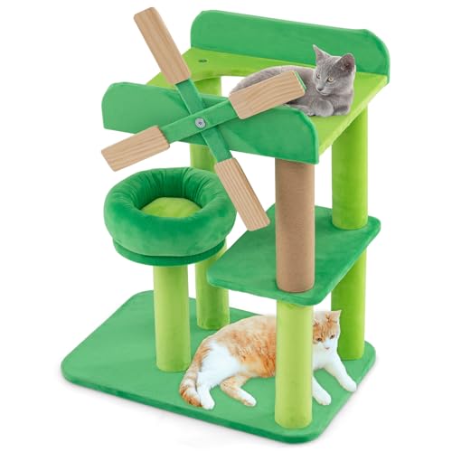 GYMAX 4-stufiger Kratzbaum, Katzenbaum mit Kratzstamm, Plattform mit Katzenloch & weich gepolsterte Plattformen, Aktivitätszentrum, Katzenkratzbaum für Katzen, grün GYMAX 4-stufiger Kratzbaum, Katzenbaum mit Kratzstamm, Plattform mit Katzenloch & weich gepolsterte Plattformen, Aktivitätszentrum, Katzenkratzbaum für Katzen, grün von GYMAX