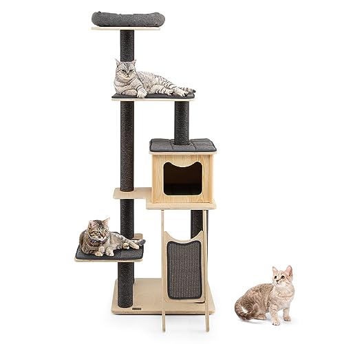 GYMAX 6-stufiger Katzenkratzbaum 175 cm, Stabiler Katzenaktivitätsbaum mit Mehreren Liegeflächen, Treppe & Katzenhaus, praktischer Katzenkletterturm mit Sisal-Kratzstamm, Grau GYMAX 6-stufiger Katzenkratzbaum 175 cm, Stabiler Katzenaktivitätsbaum mit Mehreren Liegeflächen, Treppe & Katzenhaus, praktischer Katzenkletterturm mit Sisal-Kratzstamm, Grau von GYMAX