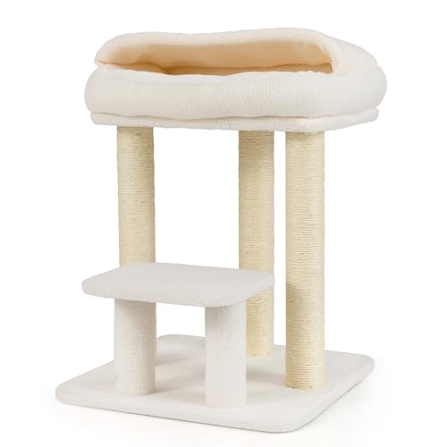 GYMAX 61 cm Kratzbaum Klein, Katzenbaum mit weicher Sitzfläche, Sprungplattform & 3 Kratzsäulen, Katzenkratzbaum Holz, Katzen Katzenmöbel Kletterbaum für Ruhe, Spiel & Krallenpflege GYMAX 61 cm Kratzbaum Klein, Katzenbaum mit weicher Sitzfläche, Sprungplattform & 3 Kratzsäulen, Katzenkratzbaum Holz, Katzen Katzenmöbel Kletterbaum für Ruhe, Spiel & Krallenpflege von GYMAX