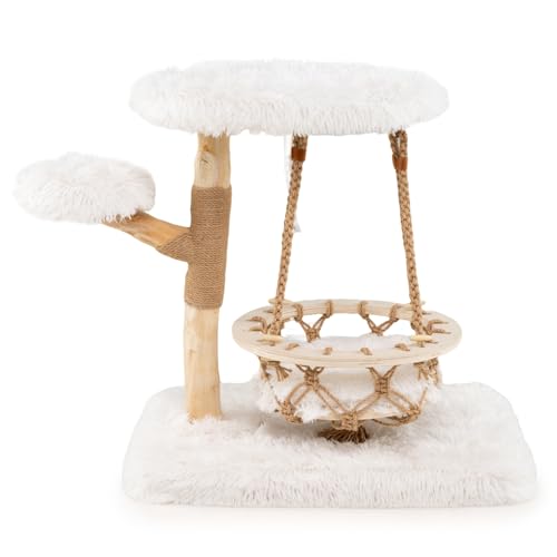 GYMAX 66 cm Kratzbaum groß, Katzenbaum aus Holz mit Hängematte, Aussichtsplattform, gepolsterter Plattform, Jute-Kratzbrett, wolkenförmiges Katzenmöbel Kletterturm, Natur+Weiß GYMAX 66 cm Kratzbaum groß, Katzenbaum aus Holz mit Hängematte, Aussichtsplattform, gepolsterter Plattform, Jute-Kratzbrett, wolkenförmiges Katzenmöbel Kletterturm, Natur+Weiß von GYMAX