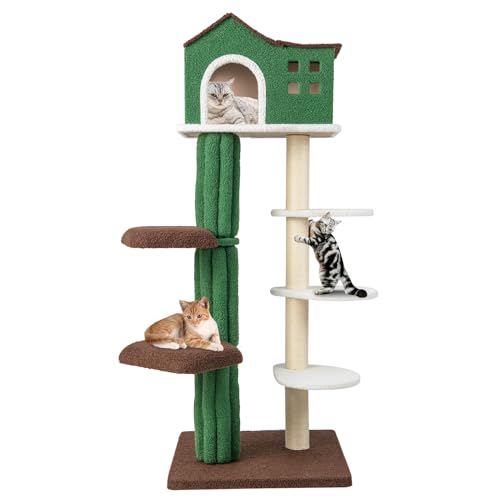 GYMAX 7-stöckiger Kratzbaum 153 cm, Katzenkletterbaum mit Katzenhaus & Sprungbrettern, Katzenaktivitätsbaum mit Sisalpfosten, Katzenbaum mit weichem Bezug, Katzenkratzbaum für Katzen GYMAX 7-stöckiger Kratzbaum 153 cm, Katzenkletterbaum mit Katzenhaus & Sprungbrettern, Katzenaktivitätsbaum mit Sisalpfosten, Katzenbaum mit weichem Bezug, Katzenkratzbaum für Katzen von GYMAX