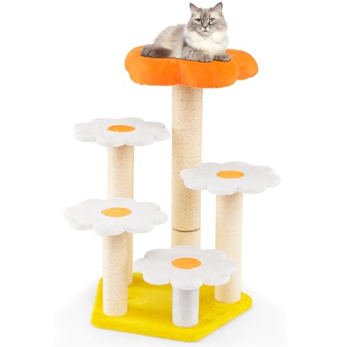GYMAX Blumen-Kratzbaum 90cm, 5-stöckiger Katzenbaum mit Plüsch-Aussichtsplattform, 4 Sprungplattformen & Sisal-Kratzpfosten, mehrstufiges Aktivitätszentrum, Katzenmöbel für Kätzchen GYMAX Blumen-Kratzbaum 90cm, 5-stöckiger Katzenbaum mit Plüsch-Aussichtsplattform, 4 Sprungplattformen & Sisal-Kratzpfosten, mehrstufiges Aktivitätszentrum, Katzenmöbel für Kätzchen von GYMAX