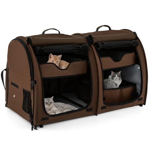 GYMAX Doppelte Haustiertragetasche faltbar, Transportbox mit Kissen, Hängematte & Katzentoilette, tragebare Transporttasche mit für Katzen & Hunde, Haustierhütte für Reisen & Camping (Braun) GYMAX Doppelte Haustiertragetasche faltbar, Transportbox mit Kissen, Hängematte & Katzentoilette, tragebare Transporttasche mit für Katzen & Hunde, Haustierhütte für Reisen & Camping (Braun) von GYMAX