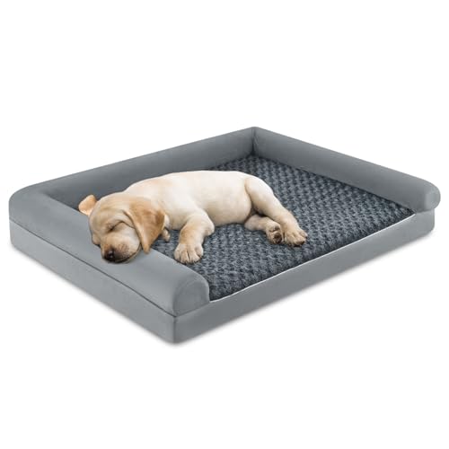 GYMAX Ei-förmiges Schaumstoff-Hundebett, Hundekissen mit abnehmbarem Waschbezug, Große Hundekörbchen, Hundesofa mit wasserdichter Innenauskleidung & rutschfestem Boden (L-113 x 89 x 18 cm) von GYMAX