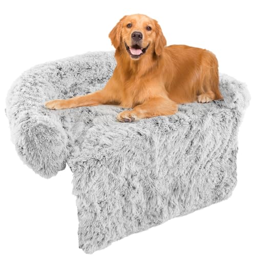 GYMAX Flauschiges Hundebett, Hundematte mit waschbarem Plüschbezug & Rutschfester Unterlage, Hundedecke mit Tragegriff, für Hunde & Katzen(L(120 x 115 x 18 cm),Grau) von GYMAX