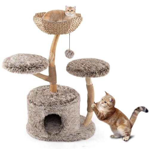 GYMAX Holz-Kratzbaum, Mehrstufiger Katzen-Aktivitätsturm mit gut gewebtem Korb aus Binsenschilf, luxuriöses Katzenhaus, Kratzpfosten, baumelnder Ball, Stabiler Kletterbaum für Katzen, 60 x 60 x 105 cm GYMAX Holz-Kratzbaum, Mehrstufiger Katzen-Aktivitätsturm mit gut gewebtem Korb aus Binsenschilf, luxuriöses Katzenhaus, Kratzpfosten, baumelnder Ball, Stabiler Kletterbaum für Katzen, 60 x 60 x 105 cm von GYMAX