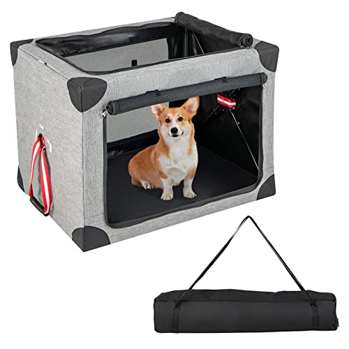 GYMAX Hundebox, tragbare & Faltbare Hundetransportbox 65/80/93 cm, Haustiertransportbox mit Tragetasche & Abnehmbarer Unterlage, Transporttasche für Haustiere, Hunde & Katzen (M) von GYMAX