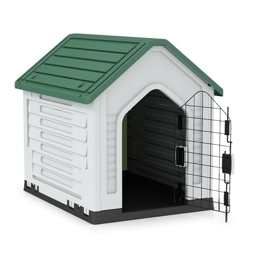 GYMAX Hundehütte, Winterfest, große Hundehaus mit verriegelbarer Metalltür & schrägem Dach, Hundehütte für Mittelgroße Hunden, 66,5 x 52 x 60 cm (Grün) von GYMAX