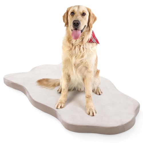 GYMAX Hundeschlafmatte, wasserdichte Hundebett, Hundematte mit Memory-Schaum, Hundekissen mit waschbarem Bezug, für große & mittelgroße Hunde, 110 x 66 cm (Beige) von GYMAX