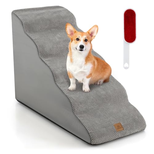 GYMAX Hundestufen, 5 Stufen Hundetreppe, Haustiertreppe mit Fusselentferner, abnehmbarem Bezug & rutschfestem Boden, Hunderampe für Bett & Sofa, 87 x 41 x 56 cm, Grau GYMAX Hundestufen, 5 Stufen Hundetreppe, Haustiertreppe mit Fusselentferner, abnehmbarem Bezug & rutschfestem Boden, Hunderampe für Bett & Sofa, 87 x 41 x 56 cm, Grau von GYMAX