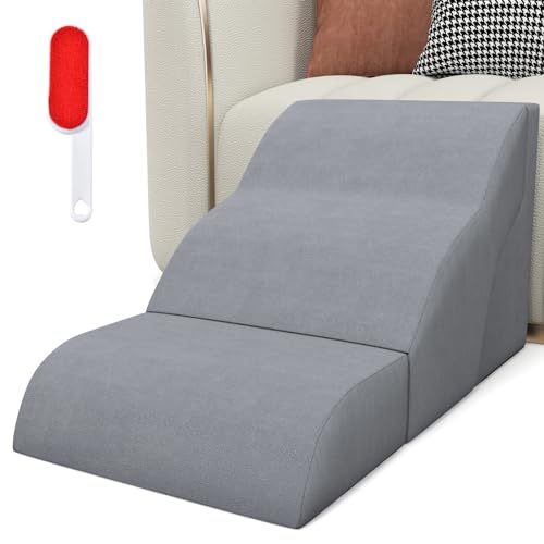 GYMAX Hundetreppe, 3-stufige Schaumstoff Hundestufe, Haustiertreppe mit waschbarem Bezug & rutschfestem Boden, Katzentreppe mit Reißverschluss & Fusselrolle, für hohe Sofa & Bett, Grau GYMAX Hundetreppe, 3-stufige Schaumstoff Hundestufe, Haustiertreppe mit waschbarem Bezug & rutschfestem Boden, Katzentreppe mit Reißverschluss & Fusselrolle, für hohe Sofa & Bett, Grau von GYMAX
