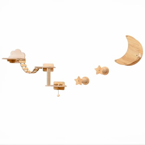 GYMAX Katzen Kletterwand, 6-Teiliges Stabiler Katzenmöbel mit gepolsterter Hängematte, Brücke, Kratzbaum, Kratzstangen & Spielzeug, DIY Katzenkletterset für Innenkatzen GYMAX Katzen Kletterwand, 6-Teiliges Stabiler Katzenmöbel mit gepolsterter Hängematte, Brücke, Kratzbaum, Kratzstangen & Spielzeug, DIY Katzenkletterset für Innenkatzen von GYMAX