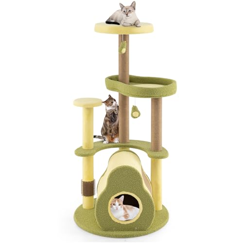 GYMAX Katzenbaum 125 cm, Kratzbaum im Avocado-Stil mit Kratzstamm & Kratzbrett, Katzenkratzbaum mit Bürste für Katzen, Schwingball & Avocado-förmiges Haus, mehrstöckiger Kletterbaum für drinnen GYMAX Katzenbaum 125 cm, Kratzbaum im Avocado-Stil mit Kratzstamm & Kratzbrett, Katzenkratzbaum mit Bürste für Katzen, Schwingball & Avocado-förmiges Haus, mehrstöckiger Kletterbaum für drinnen von GYMAX
