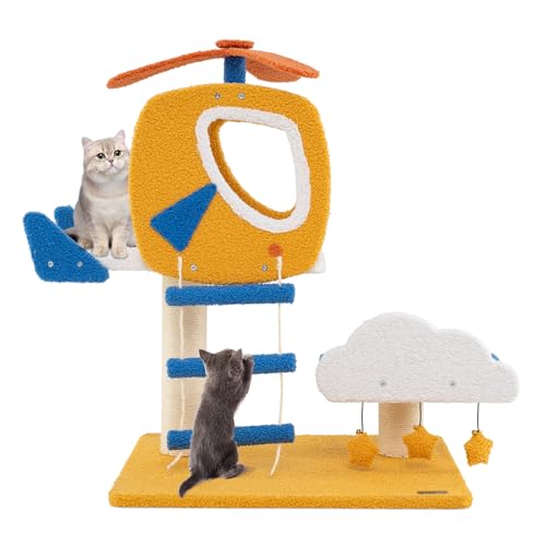 GYMAX Katzenbaum 76 cm, Kratzbaum mit Aussichtspunkt, Plattform & Sisal-Kratzstangen, Aktivitätsbaum mit Leiter & 3 hängenden Spielzeugen, für Katzen zum Spielen, Springen & Kratzen GYMAX Katzenbaum 76 cm, Kratzbaum mit Aussichtspunkt, Plattform & Sisal-Kratzstangen, Aktivitätsbaum mit Leiter & 3 hängenden Spielzeugen, für Katzen zum Spielen, Springen & Kratzen von GYMAX