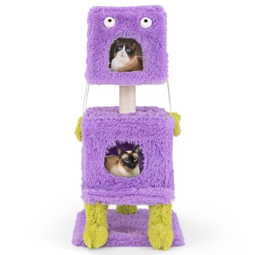 GYMAX Katzenbaum im Monstermotiv, 3-stöckiges Kletterturm mit 2 Katzenhöhlen, Sisalpfosten & hängenden Spielzeugen, Kratzbaum, gemütlicher Katzenwohnung für Katzen & Kätzchen GYMAX Katzenbaum im Monstermotiv, 3-stöckiges Kletterturm mit 2 Katzenhöhlen, Sisalpfosten & hängenden Spielzeugen, Kratzbaum, gemütlicher Katzenwohnung für Katzen & Kätzchen von GYMAX