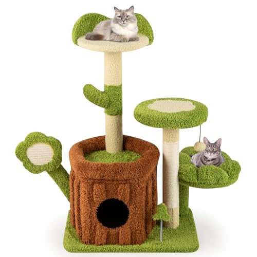 GYMAX Katzenbaum mit Baumstamm-förmigem Katzenhaus, Mehrstöckiger Katzenturm mit oberem Sitzbrett, Plattform, hängenden Bällen & Sisalpfosten, Katzen Katzenmöbel, 55 x 40 x 92 cm GYMAX Katzenbaum mit Baumstamm-förmigem Katzenhaus, Mehrstöckiger Katzenturm mit oberem Sitzbrett, Plattform, hängenden Bällen & Sisalpfosten, Katzen Katzenmöbel, 55 x 40 x 92 cm von GYMAX