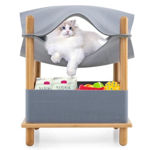 GYMAX Katzenhaus, 2 Schicht Katzenhöhle mit halbgeschlossenem Condo, abnehmbarem Bezug & erhöhtem Hängemattenschlafplatz, multifunktionales katzenbett zum Schlafen & Spielen, 40 x 40 x 53 cm, Grau GYMAX Katzenhaus, 2 Schicht Katzenhöhle mit halbgeschlossenem Condo, abnehmbarem Bezug & erhöhtem Hängemattenschlafplatz, multifunktionales katzenbett zum Schlafen & Spielen, 40 x 40 x 53 cm, Grau von GYMAX