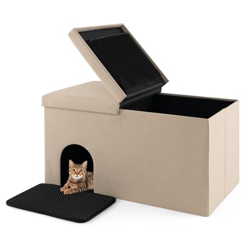 GYMAX Katzenhöhle, 3 in 1 Katzenmöbel als Katzenhaus, Sitzbank & Katzentoilette, Schuhbank mit Matte, Geruchskontrollfilter, Klappdeckel & Trennwand, Katzenklo, Katzenversteck 90 x 50 x 50cm(Beige) GYMAX Katzenhöhle, 3 in 1 Katzenmöbel als Katzenhaus, Sitzbank & Katzentoilette, Schuhbank mit Matte, Geruchskontrollfilter, Klappdeckel & Trennwand, Katzenklo, Katzenversteck 90 x 50 x 50cm(Beige) von GYMAX